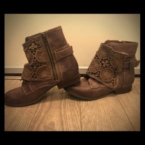 Brown Lace Strap Ankle Boots